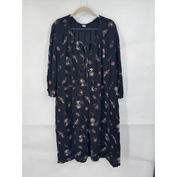 Old Navy Floral Dress Women XXL Black Bohemian Prairie Peasant Cottagecore - Picture 1 of 10